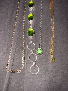 Diamond, Silver, Gold, and Peridot Gemstone Necklace Set